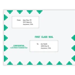 ComplyRight® First Class Double Window Tax Mailer Envelope, Offset Windows, White/Green, Self-Seal, 10" x 13", Pack of 50 - PEB02
