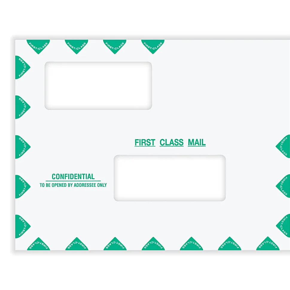 ComplyRight® First Class Double Window Tax Mailer Envelope, Offset Windows, White/Green, Self-Seal, 10" x 13", Pack of 50 - PEB02