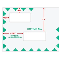 ComplyRight® First Class Double Window Tax Mailer Envelope, Offset Windows, White/Green, Self-Seal, 10