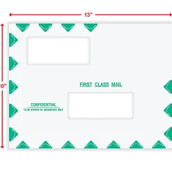 ComplyRight® First Class Double Window Tax Mailer Envelope, Offset Windows, White/Green, Self-Seal, 10
