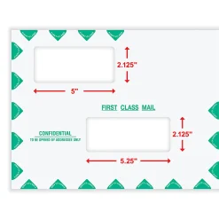 ComplyRight® First Class Double Window Tax Mailer Envelope, Offset Windows, White/Green, Self-Seal, 10
