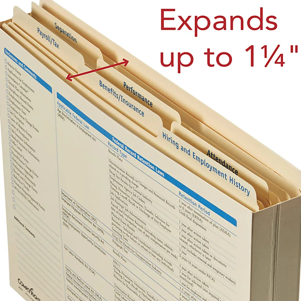 ComplyRight Folder Set for Employee Management for Attendance, Performance, Payroll, Benefits and History, 11 7/8" x 9 1/2", Pack of 25