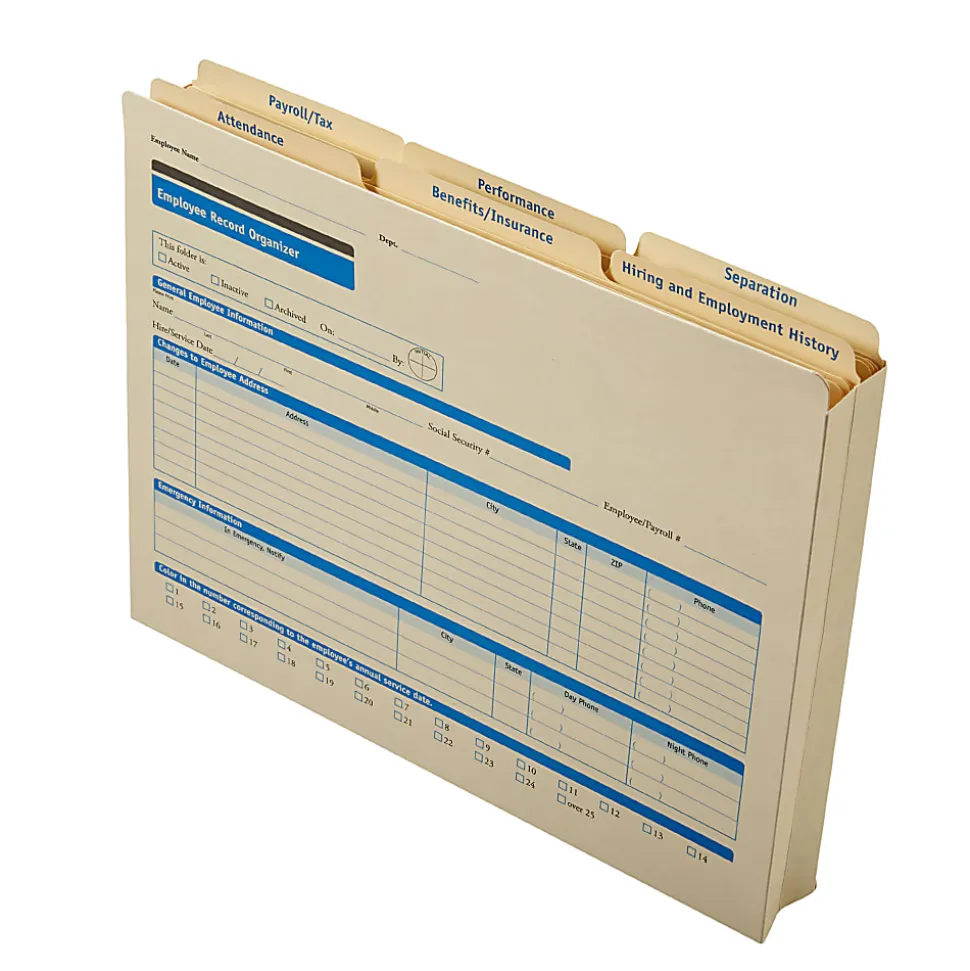 ComplyRight Folder Set for Employee Management for Attendance, Performance, Payroll, Benefits and History, 11 7/8" x 9 1/2", Pack of 25