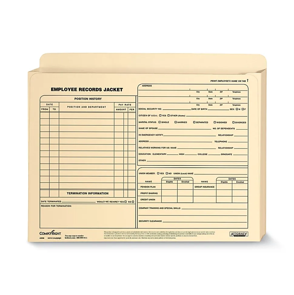 ComplyRight Letter-Size Expandable Employee Record Jackets, 12" x 9" x 1", Pack Of 25