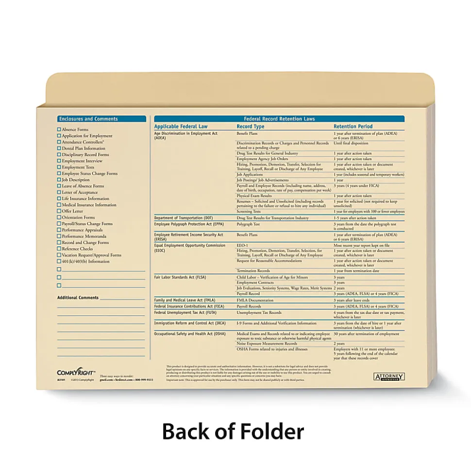 ComplyRight® Outer Jacket Organizer Expandable Folder for Employee Management, 12" x 9-1/2" x 1-1/4", Pack of 25