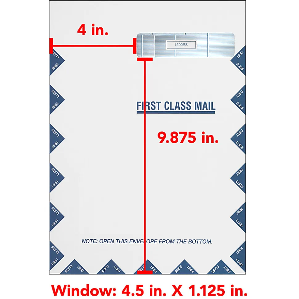 ComplyRight Right-Window Jumbo Envelopes For CMS-1500 Health Insurance Forms, NO Wording, Self-Seal, White, 9" x 12-1/2", Pack Of 500