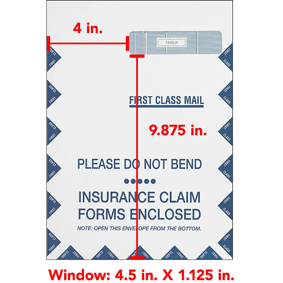 ComplyRight Right-Window Jumbo Envelopes For CMS-1500 Health Insurance Forms, Self-Seal, White, 9" x 12-1/2", Pack Of 500