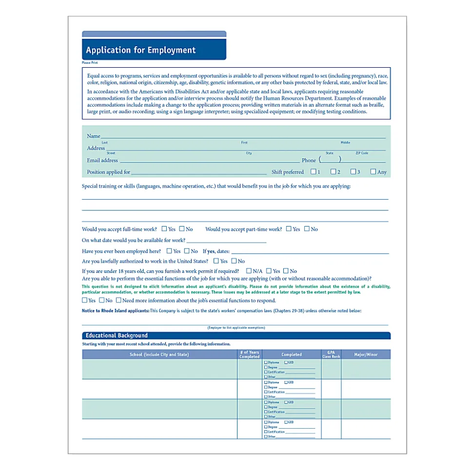 ComplyRight™ Short Job Applications, Pack Of 50