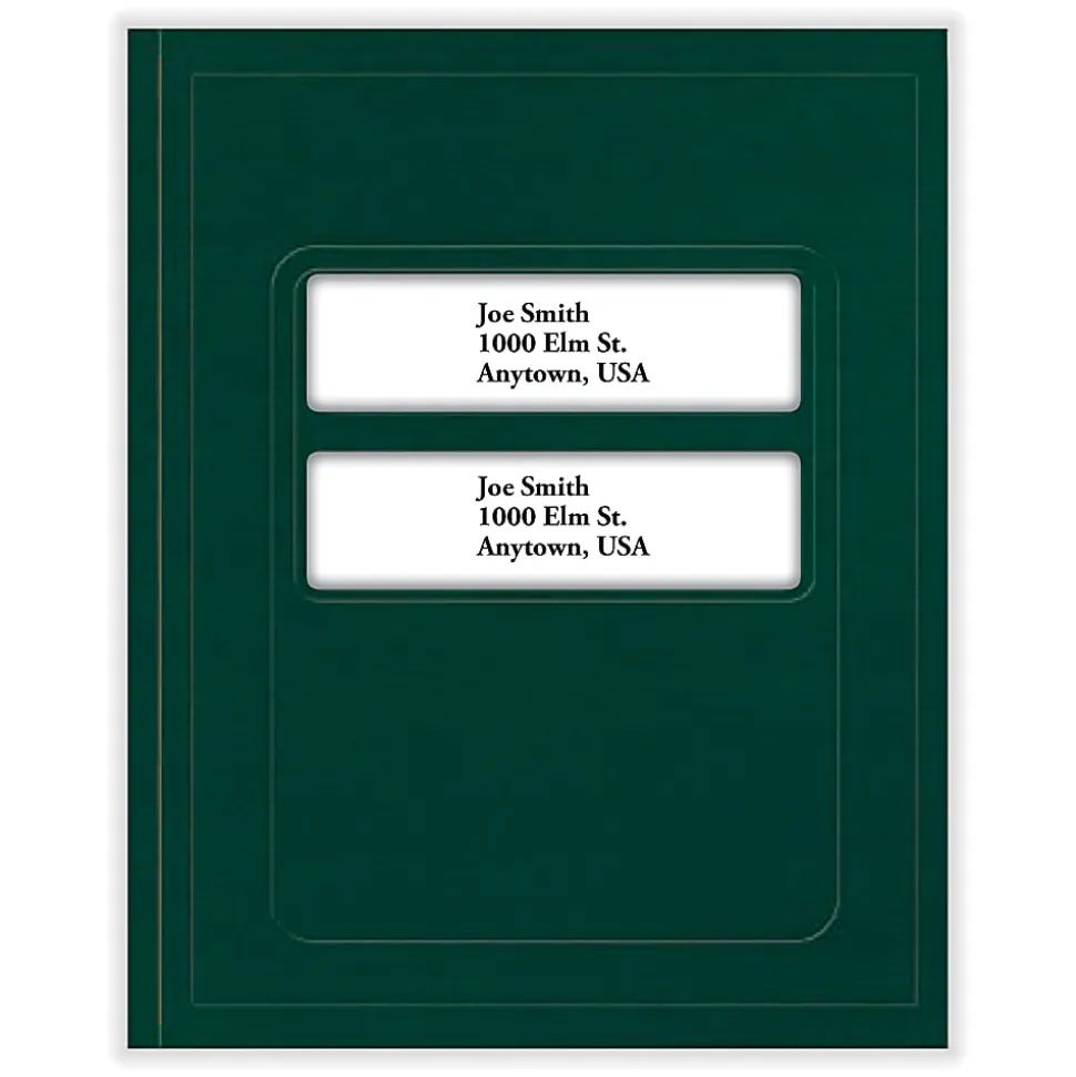 ComplyRight® Tax Presentation Folder, Double Windows, 1/2" Spine, Single Pocket, Green, 8-3/4" x 11-1/4", Pack of 50