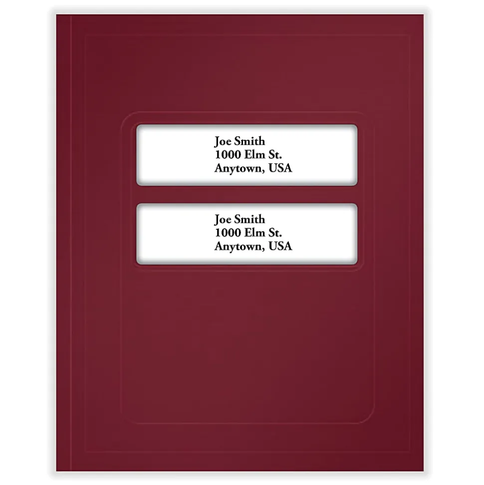 ComplyRight® Tax Presentation Folder, Double Windows, 1/2" Spine, Single Pocket, Burgundy, 8-3/4" x 11-1/4", Pack of 50