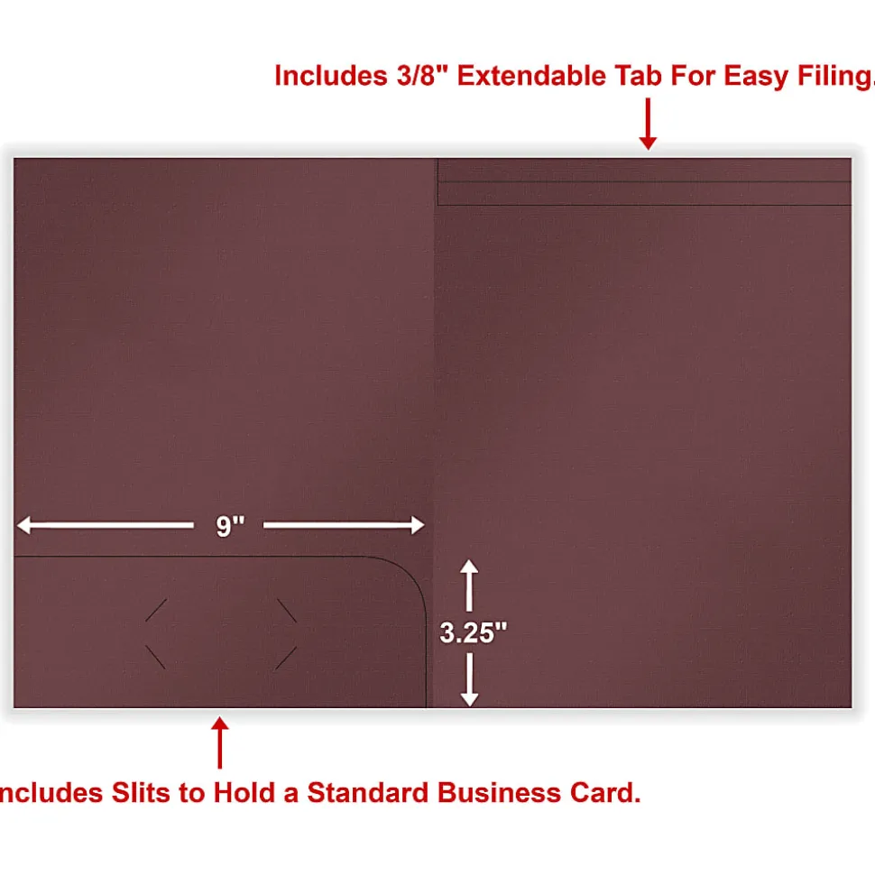 ComplyRight® Tax Presentation Folder, One Pocket, Spine, Extendable Tab and BC Slot, Burgundy, 9" x 11-3/4", Pack of 50