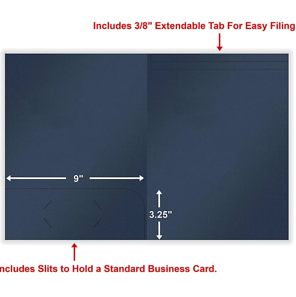 ComplyRight® Tax Presentation Folder, One Pocket, Spine, Extendable Tab and BC Slot, Navy Blue, 9" x 11-3/4", Pack of 50