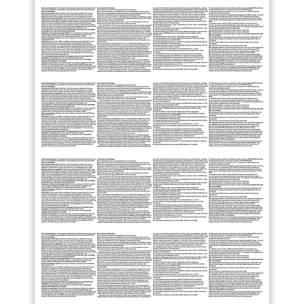 ComplyRight® W-2 Blank Tax Forms, 4-Up (Horizontal Format), With Backer Instructions, 8-1/2" x 11", Pack Of 500 Forms