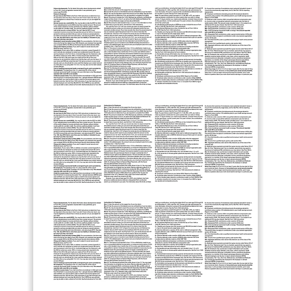 ComplyRight® W-2 Blank Tax Forms, 3-Up (Horizontal Format), With Backer Instructions and Stub, 8-1/2" x 11", Pack Of 50 Forms