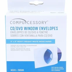 Compucessory CD/DVD White Window Envelopes - CD/DVD - 5" Width x 5" Length - 100 / Box - White