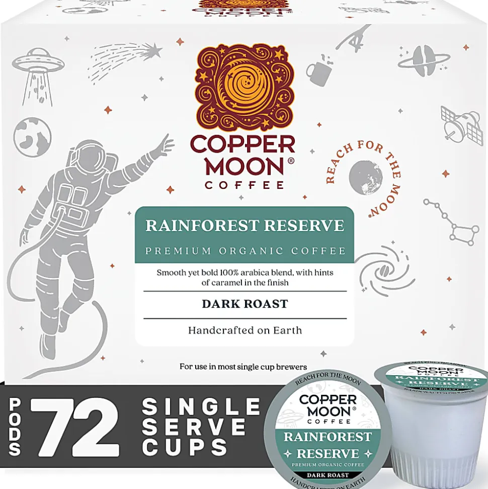 Copper Moon Single-Serve Coffee Pods for Keurig K-Cup Brewers, Dark Roast, Organic Rainforest Reserve, 72 Count