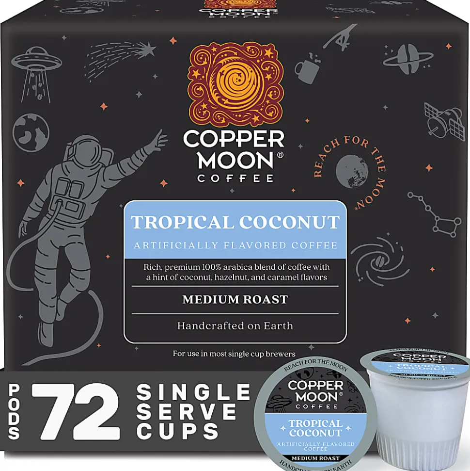 Copper Moon Single-Serve Coffee Pods for Keurig K-Cup Brewers, Medium Roast, Tropical Coconut Blend, 72 Count