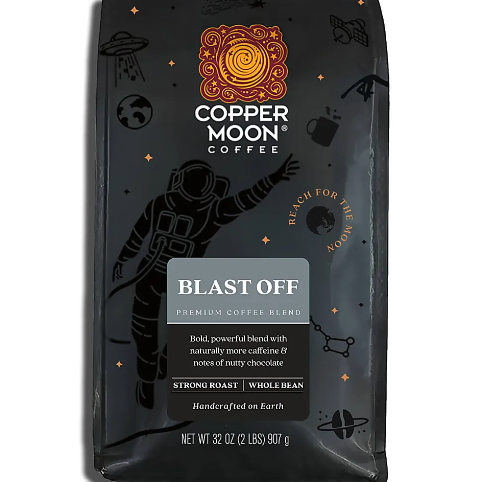 Copper Moon Whole Bean Coffee, Strong Roast, Blast Off High Caffeine Blend, 2 Lb