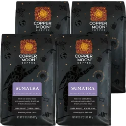 Copper Moon Whole Bean Coffee, Dark Roast, Sumatra Blend, 4 Bags (2 lbs. Each)