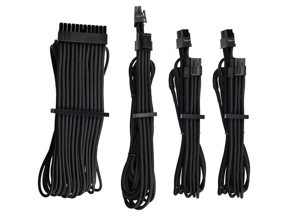 Corsair Premium Individually Sleeved PSU Cables Starter Kit Type 4 Gen 4 - Black - For Power Supply - Black - 4/Pack