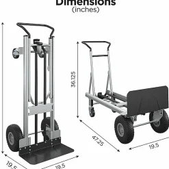 Cosco 2-in-1 Hybrid Hand Truck, 1000 lb Capacity, 4 Casters, 19.50"L x 19.50"W x 48"H, Black