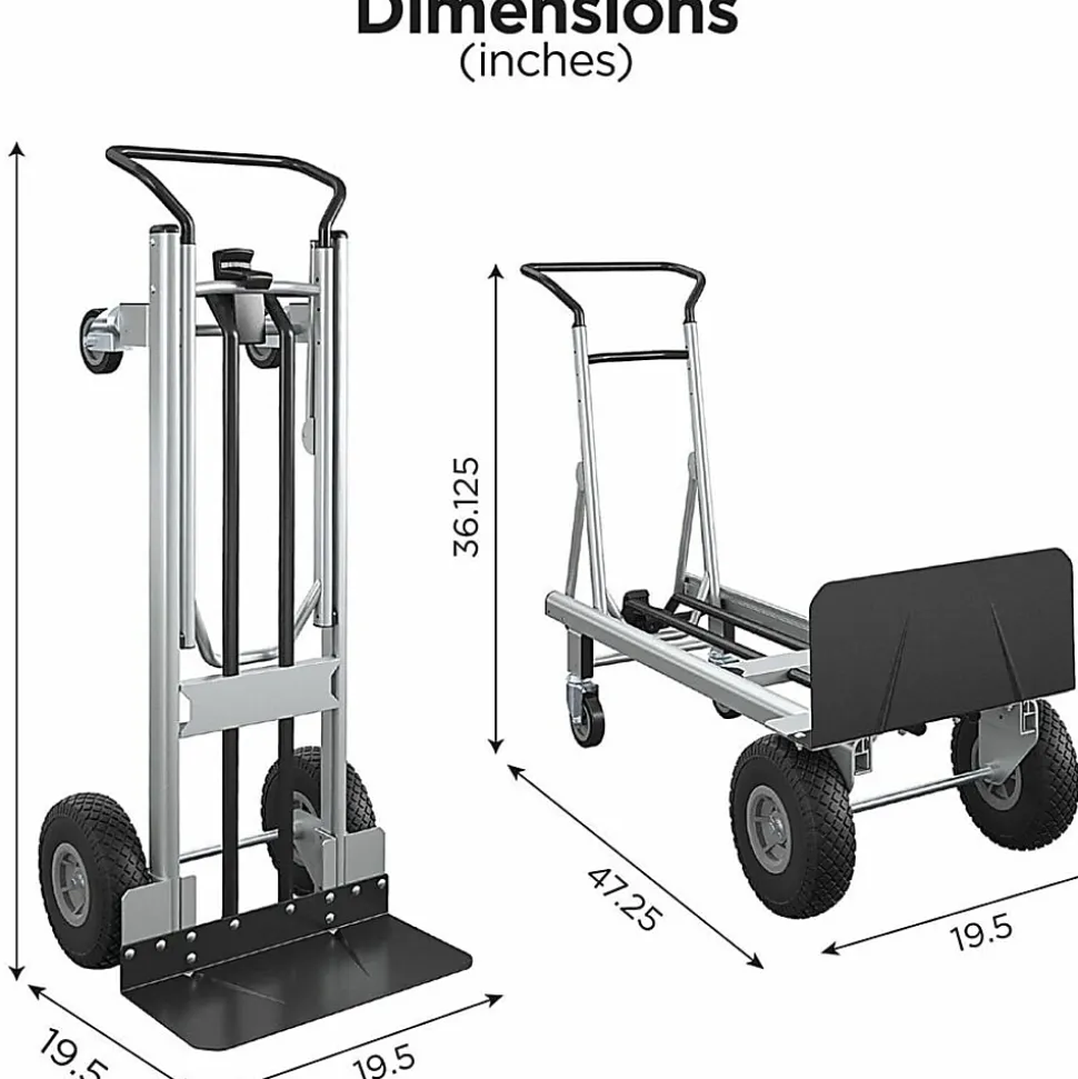 Cosco 2-in-1 Hybrid Hand Truck, 1000 lb Capacity, 4 Casters, 19.50"L x 19.50"W x 48"H, Black