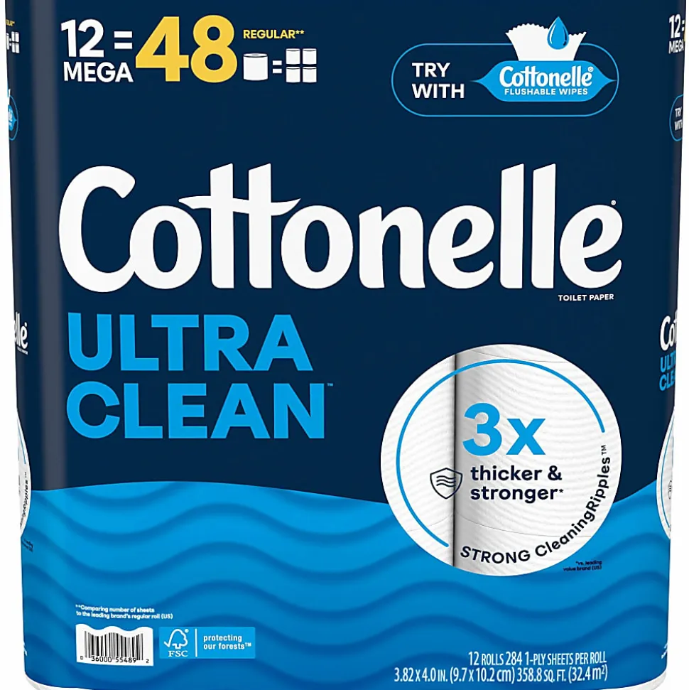 Cottonelle Ultra Clean Toilet Paper - 1 Ply - White - Paper - 12 / Pack