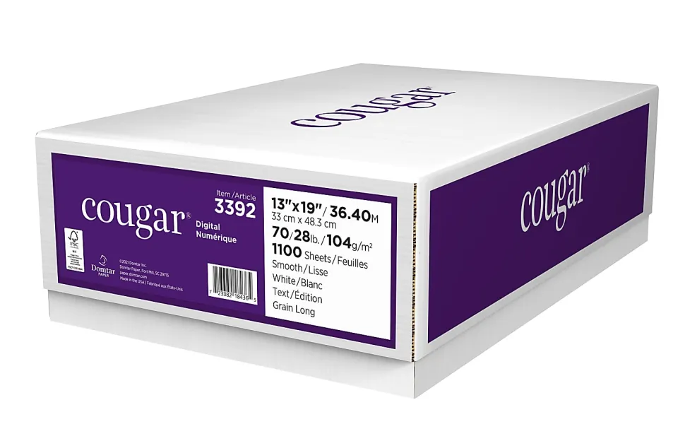 Cougar® Digital Printing Paper, 13" x 19", 98 (U.S.) Brightness, 70 Lb Text (104 gsm), FSC® Certified, Case Of 1,100 Sheets
