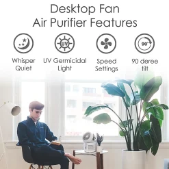 Crane Air Purifier With UVC, 150 Sq. Ft. Coverage, White