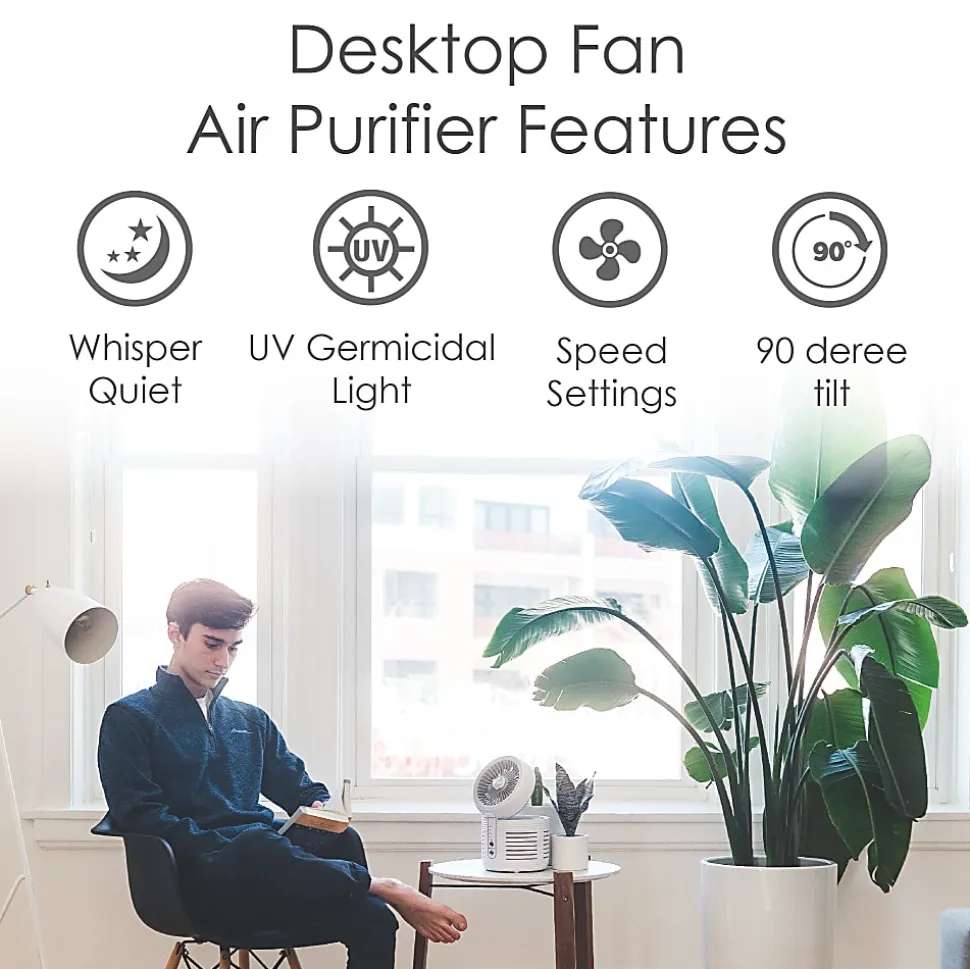 Crane Air Purifier With UVC, 150 Sq. Ft. Coverage, White