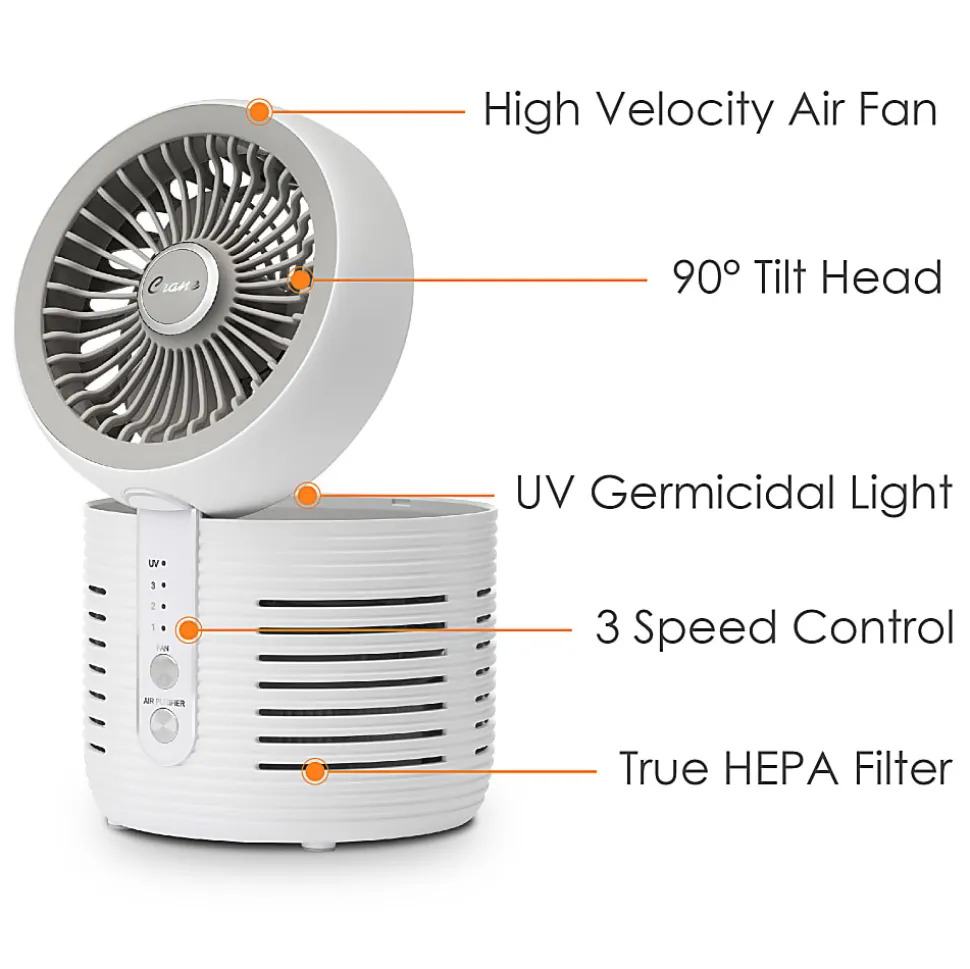 Crane Air Purifier With UVC, 150 Sq. Ft. Coverage, White