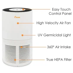 Crane True HEPA Air Purifier with Germicidal UV Light, 300 Sq Ft. Coverage, 9 1/2" x 9 1/2" x 15 1/3", White