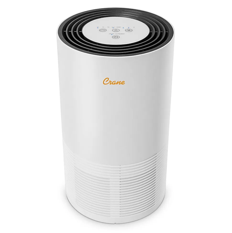 Crane True HEPA Air Purifier with Germicidal UV Light, 300 Sq Ft. Coverage, 9 1/2" x 9 1/2" x 15 1/3", White
