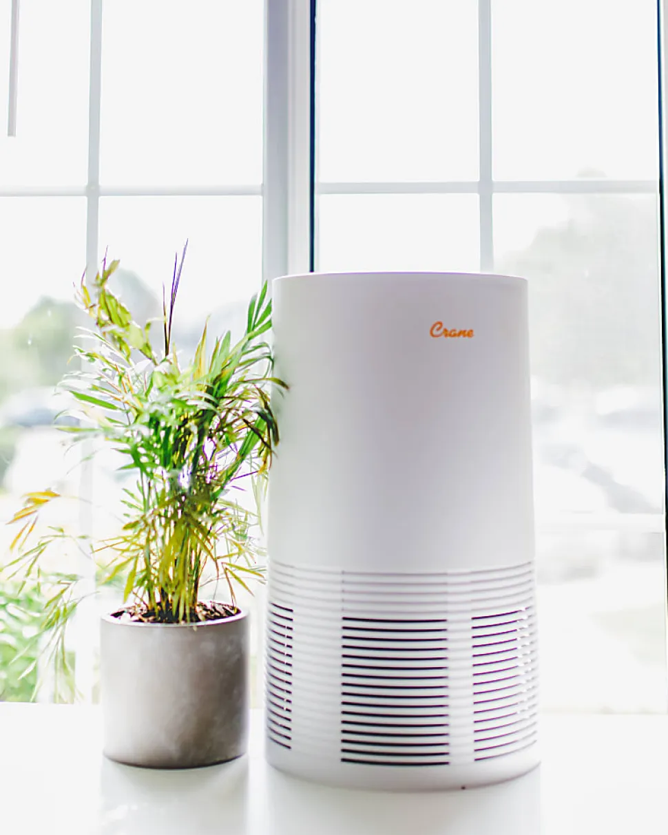 Crane True HEPA Air Purifier with Germicidal UV Light, 300 Sq Ft. Coverage, 9 1/2" x 9 1/2" x 15 1/3", White