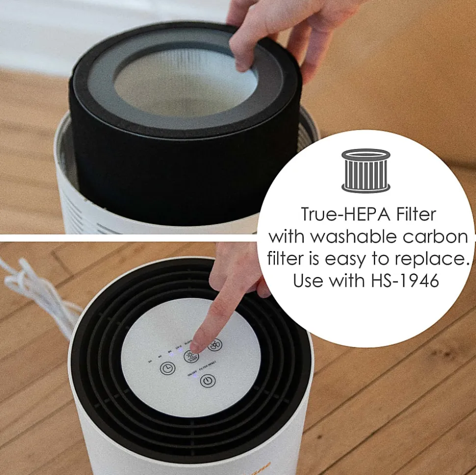 Crane True HEPA Air Purifier with Germicidal UV Light, 300 Sq Ft. Coverage, 9 1/2" x 9 1/2" x 15 1/3", White