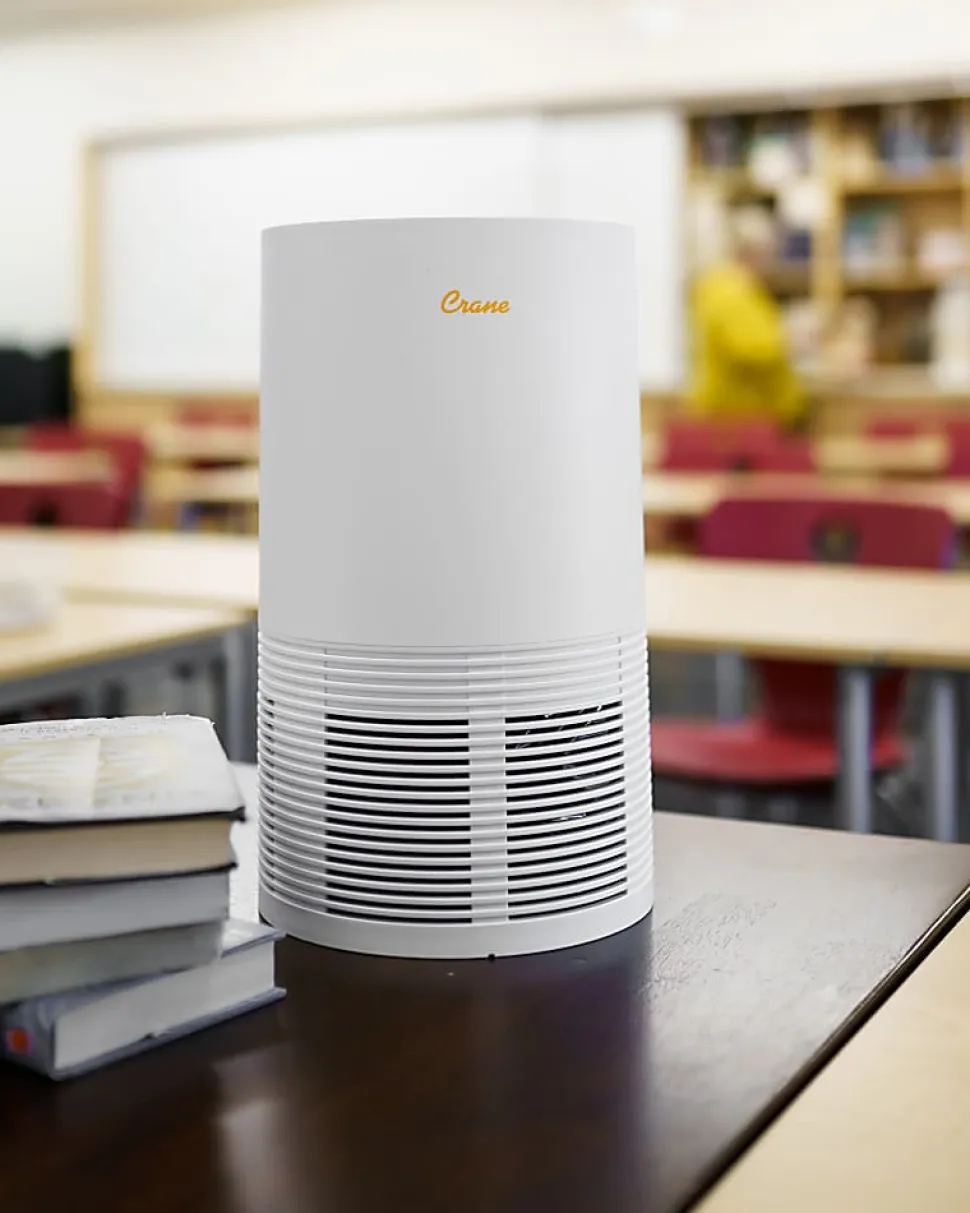 Crane True HEPA Air Purifier with Germicidal UV Light, 300 Sq Ft. Coverage, 9 1/2" x 9 1/2" x 15 1/3", White