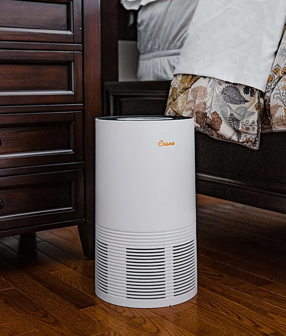 Crane True HEPA Air Purifier with Germicidal UV Light, 300 Sq Ft. Coverage, 9 1/2" x 9 1/2" x 15 1/3", White