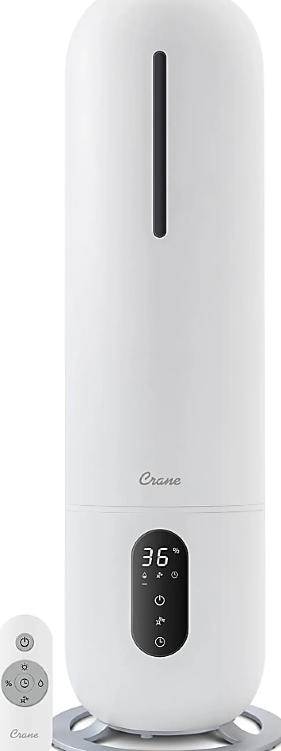 Crane Ultrasonic Cool Mist Tower Humidifier, 2 Gallon, 8-1/2" x 8-1/2" x 22", White