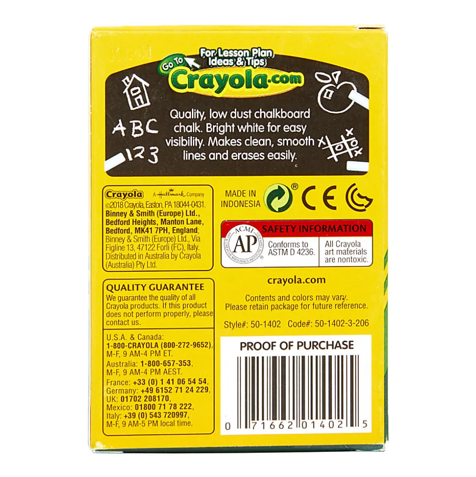Crayola® Anti-Dust Chalkboard Chalk, 3/8", White, 12 Sticks Per Box, Set Of 24 Boxes