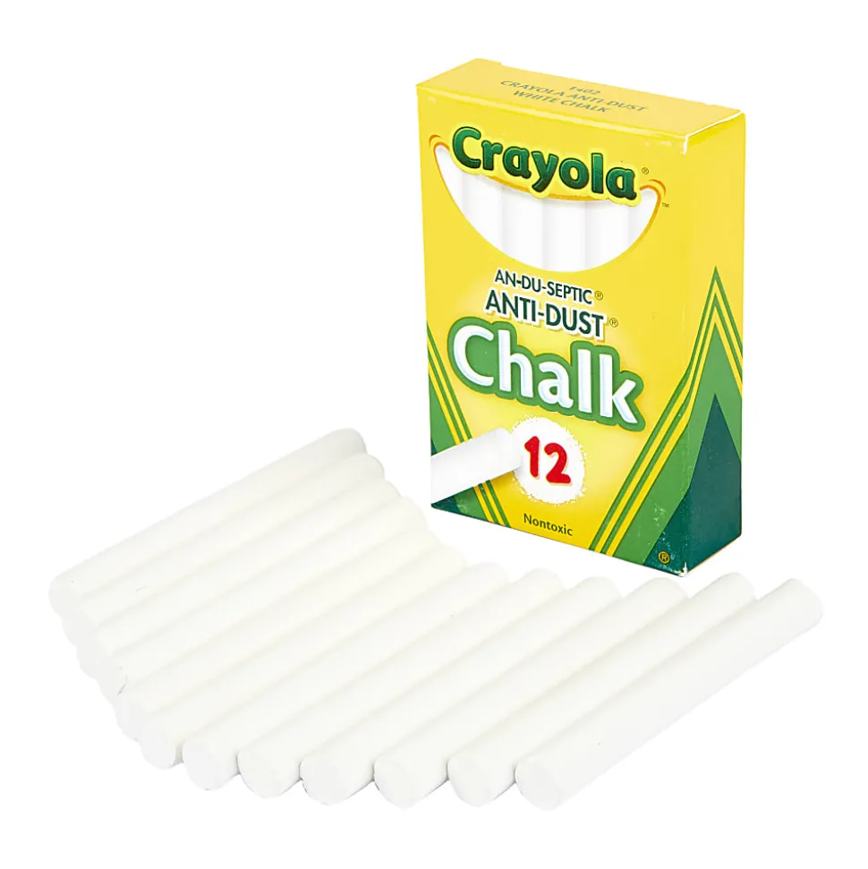 Crayola® Anti-Dust Chalkboard Chalk, 3/8", White, 12 Sticks Per Box, Set Of 24 Boxes