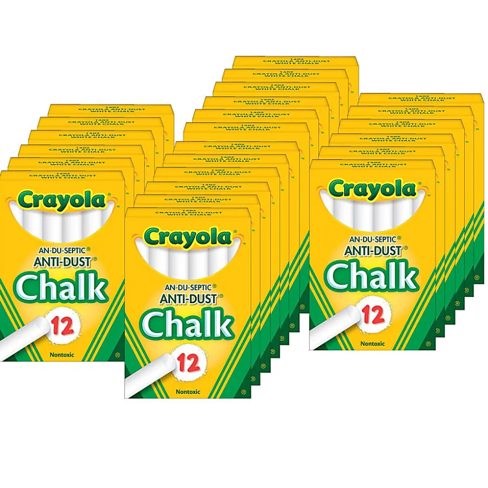 Crayola® Anti-Dust Chalkboard Chalk, 3/8", White, 12 Sticks Per Box, Set Of 24 Boxes