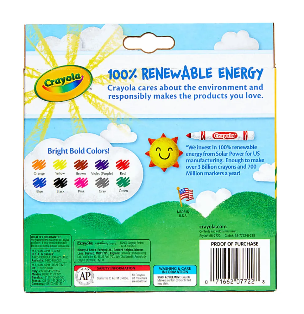 Crayola® Broad Line Markers, Assorted Classic Colors, Box Of 10