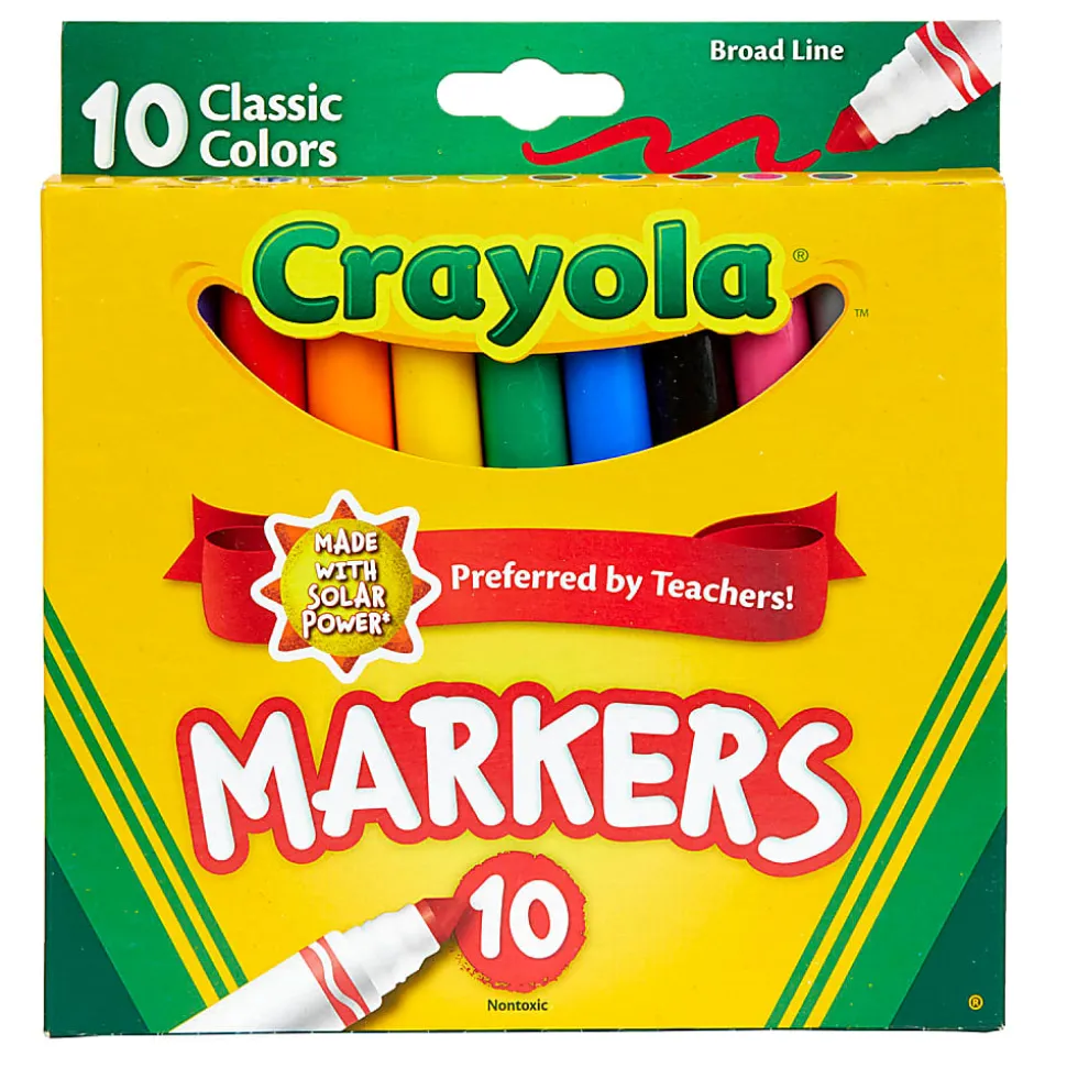 Crayola Broad Line Markers, Pack Of 6 Boxes, Broad Tips, Classic Colors, 10 Markers Per Box