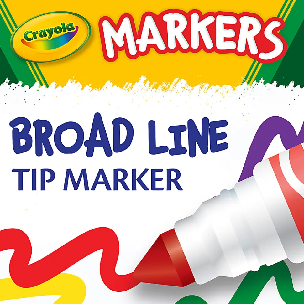 Crayola Broad Line Markers, Pack Of 6 Boxes, Broad Tips, Classic Colors, 10 Markers Per Box