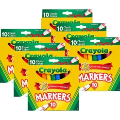Crayola Broad Line Markers, Pack Of 6 Boxes, Broad Tips, Classic Colors, 10 Markers Per Box