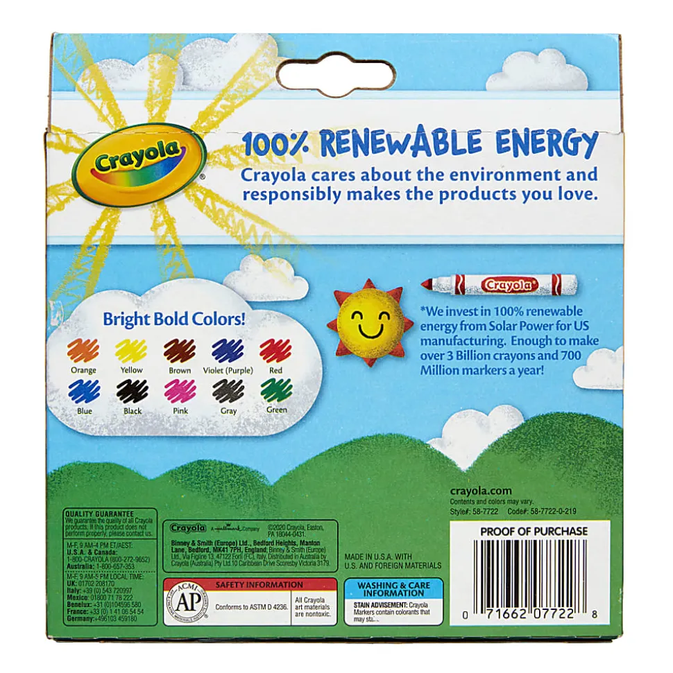 Crayola Broad Line Markers, Pack Of 6 Boxes, Broad Tips, Classic Colors, 10 Markers Per Box