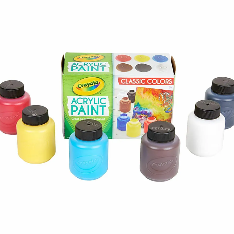 Crayola 6-color Acrylic Paint Set - 2 oz - 6 / Set - Deep Red, Brilliant Yellow, Burnt Umber, Ivory Black, Titanium White, Brilliant Blue