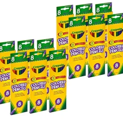 Crayola Colored Pencils, Assorted Colors, 8 Colored Pencils Per Box, Set Of 12 Boxes