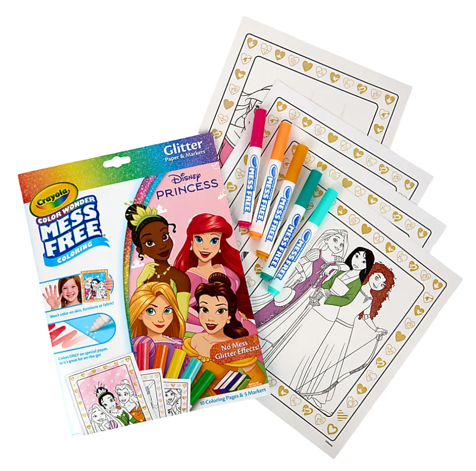 Crayola Color Wonder Disney Princess Glitter Coloring Pages & Mess Free Markers, Coloring Set, Gift for Toddlers 3 & Up