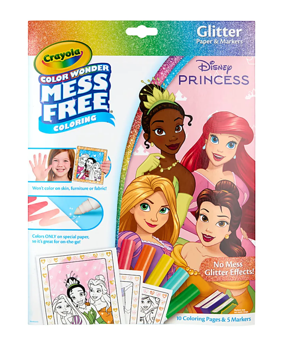 Crayola Color Wonder Disney Princess Glitter Coloring Pages & Mess Free Markers, Coloring Set, Gift for Toddlers 3 & Up